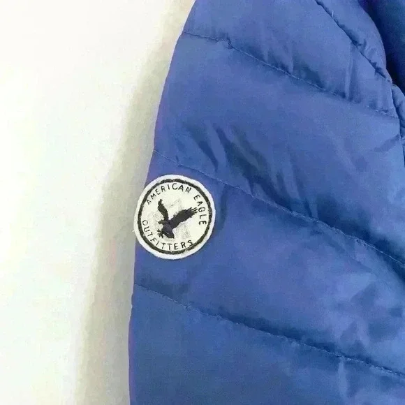American Eagle Down Puffer Jacket Blue Size Medium Warm Lightweight - Picture 3 of 8
